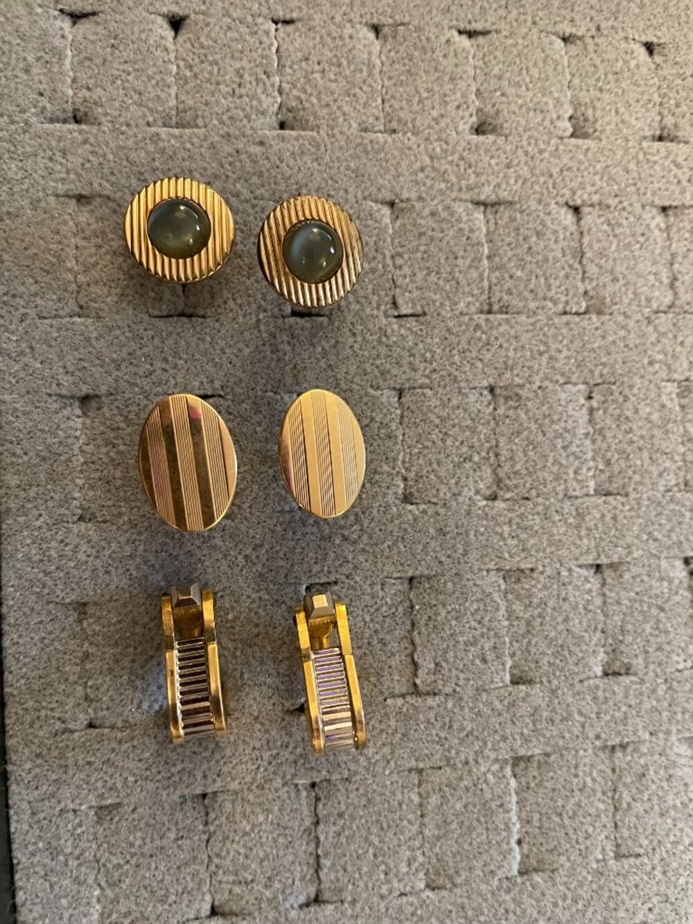 Vintage Jewelry Bundle Gold Tone 3 pairs Cuff Links Retro Mid Century Modern